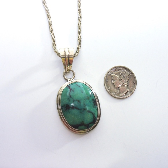 Turquoise Sterling Slide Pendant, 925 Rope Chain - Picture 7 of 7